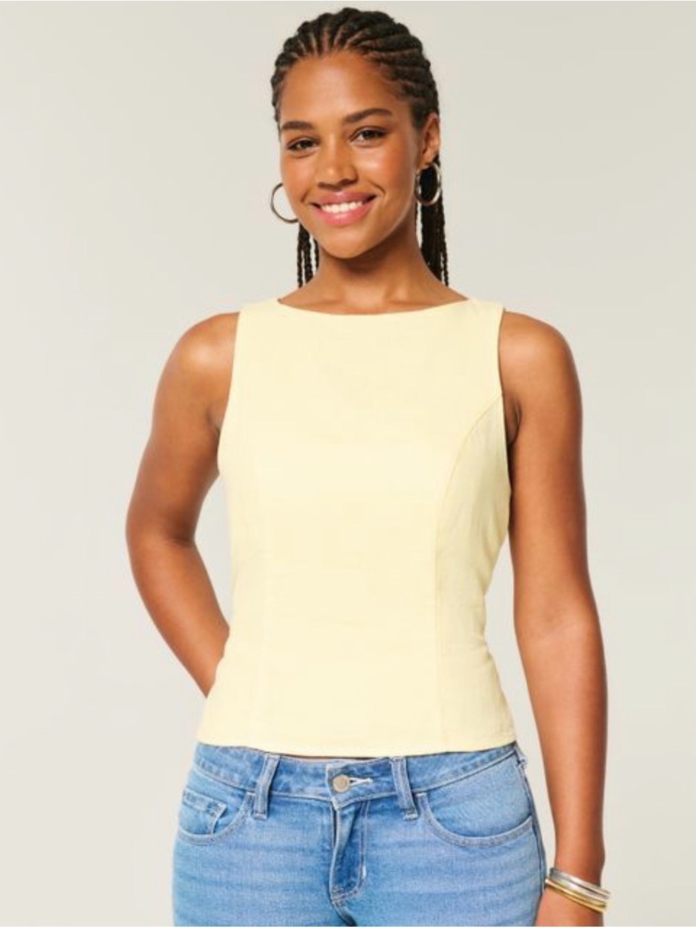 NWT Hollister Pale Yellow Sleeveless Cutout Tank Top - Picture 2 of 9